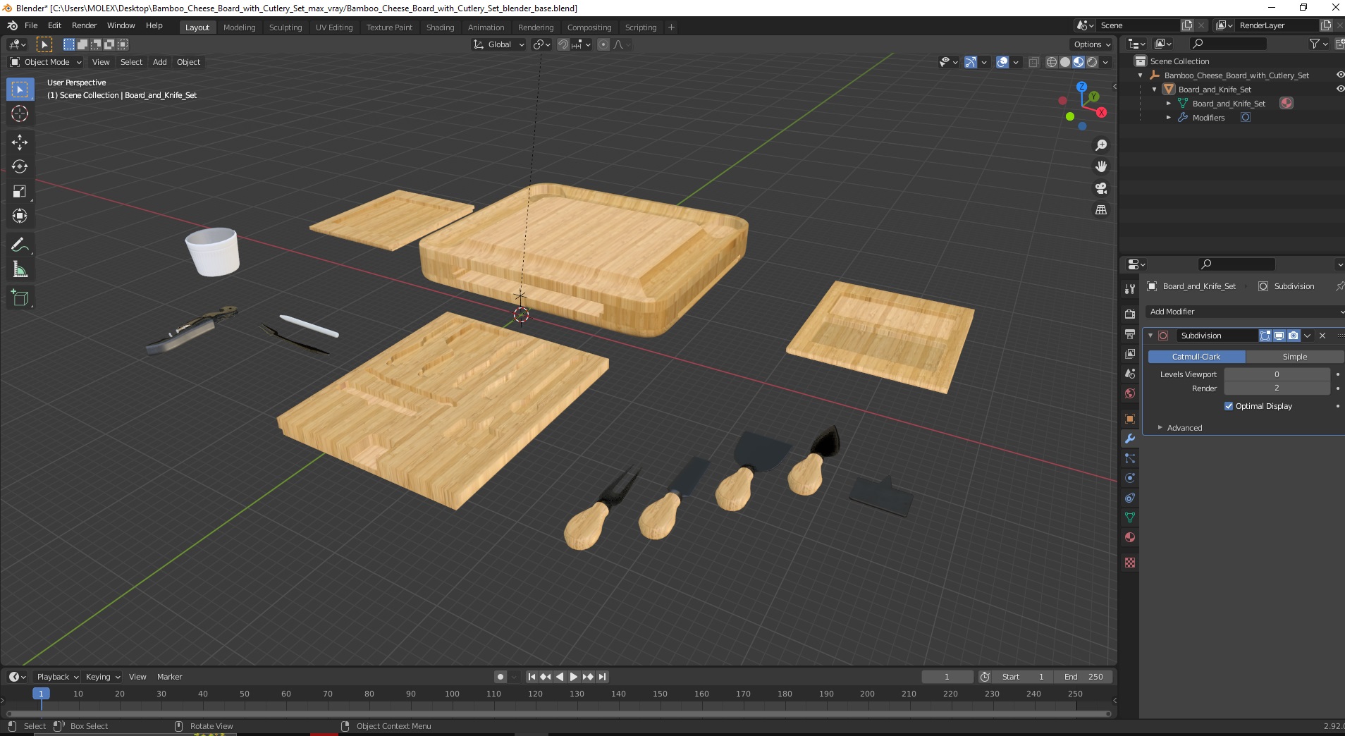 3D Bamboo Cheese Board with Cutlery Set