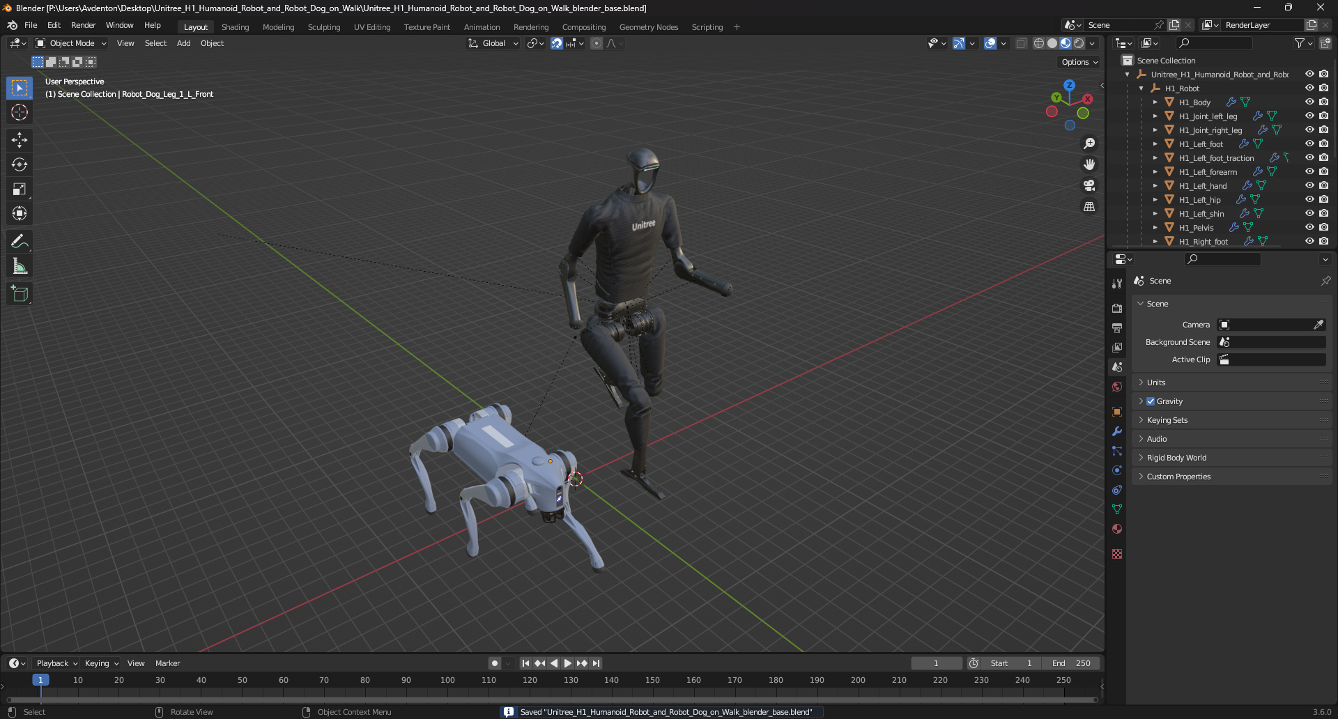 Unitree H1 Humanoid Robot and Robot Dog on Walk 3D