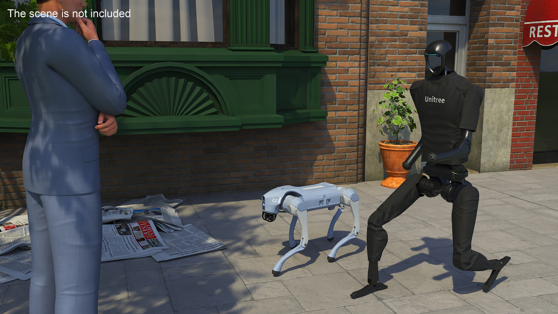 Unitree H1 Humanoid Robot and Robot Dog on Walk 3D