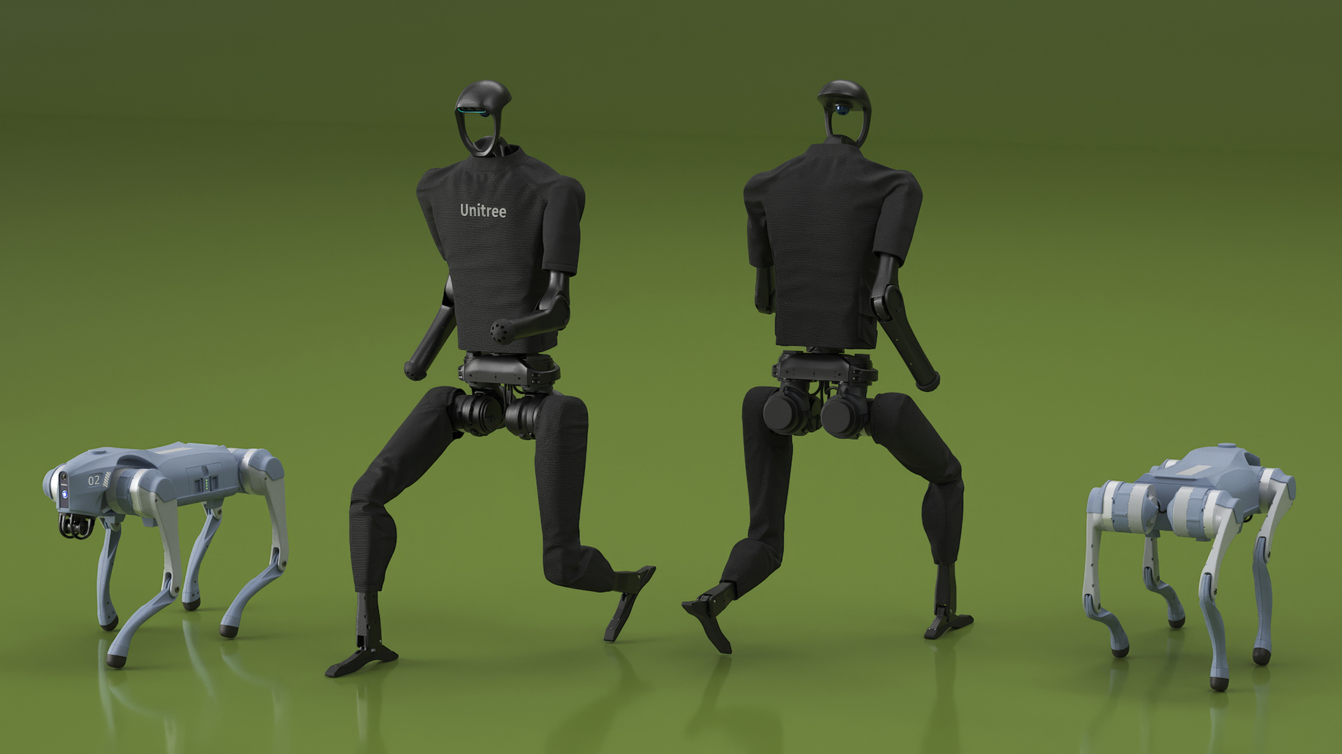 Unitree H1 Humanoid Robot and Robot Dog on Walk 3D