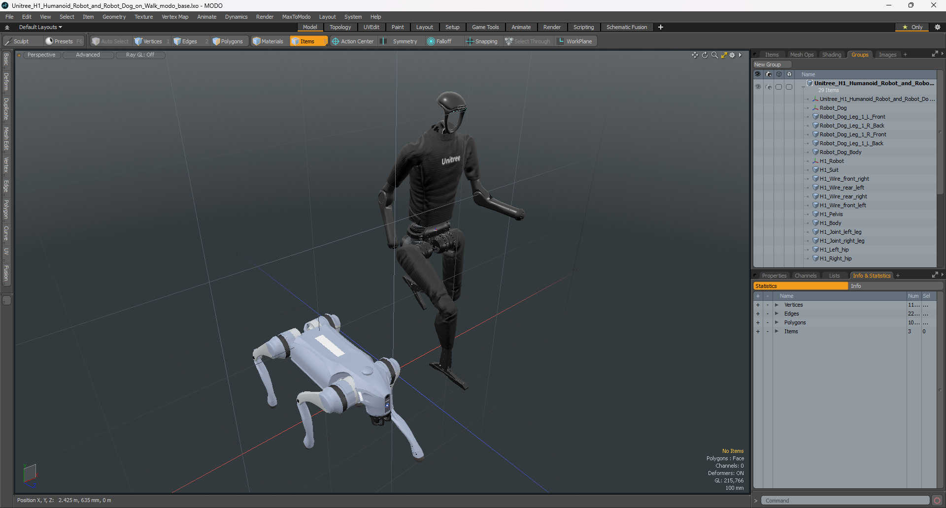 Unitree H1 Humanoid Robot and Robot Dog on Walk 3D