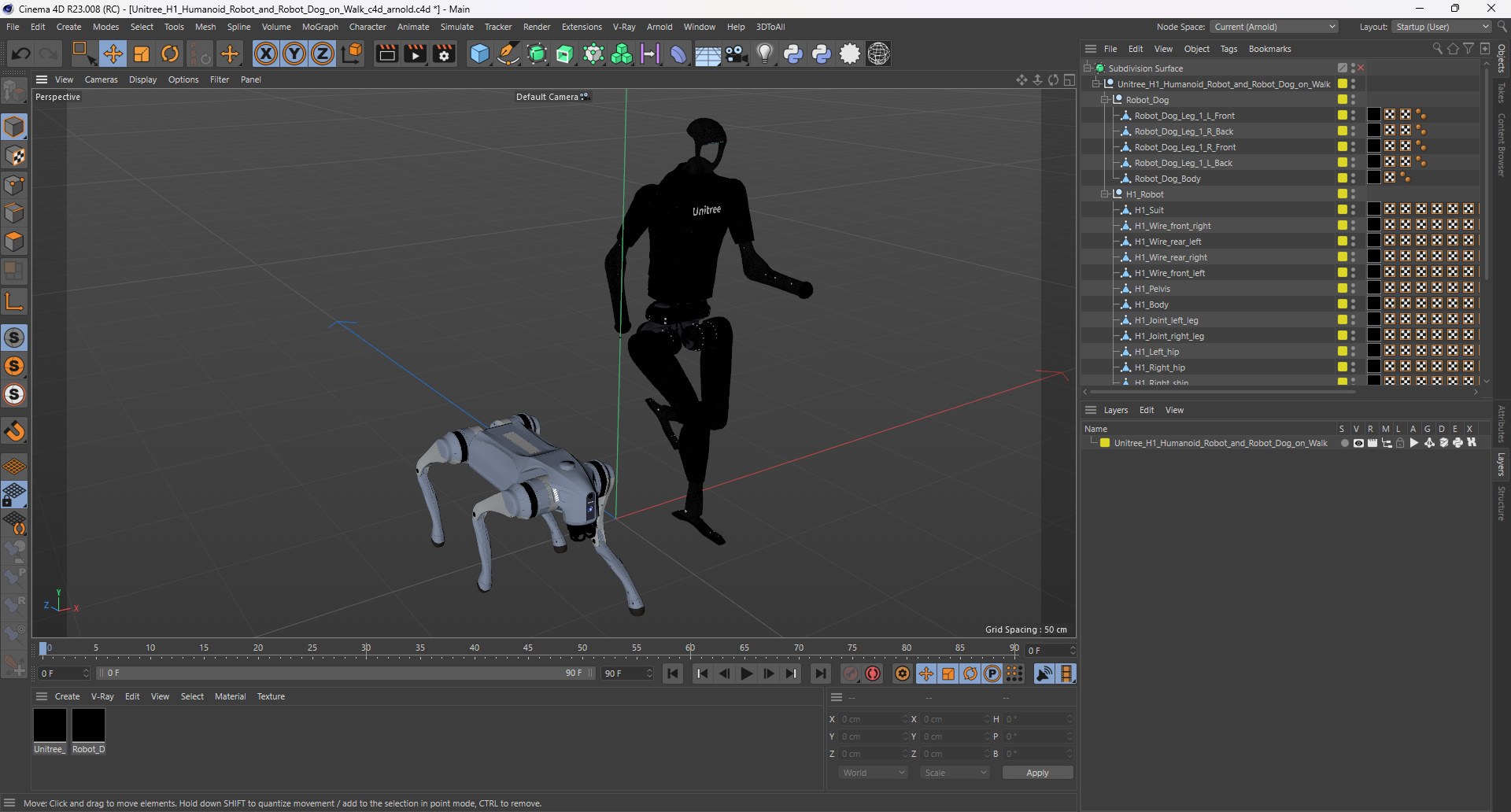 Unitree H1 Humanoid Robot and Robot Dog on Walk 3D