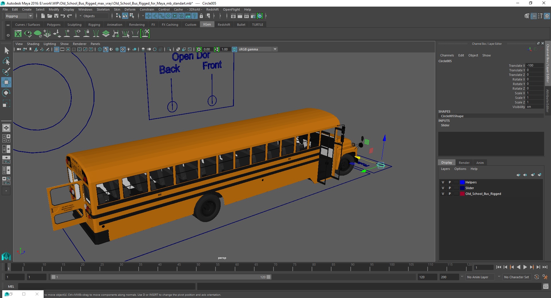 3D model Old School Bus Rigged for Maya