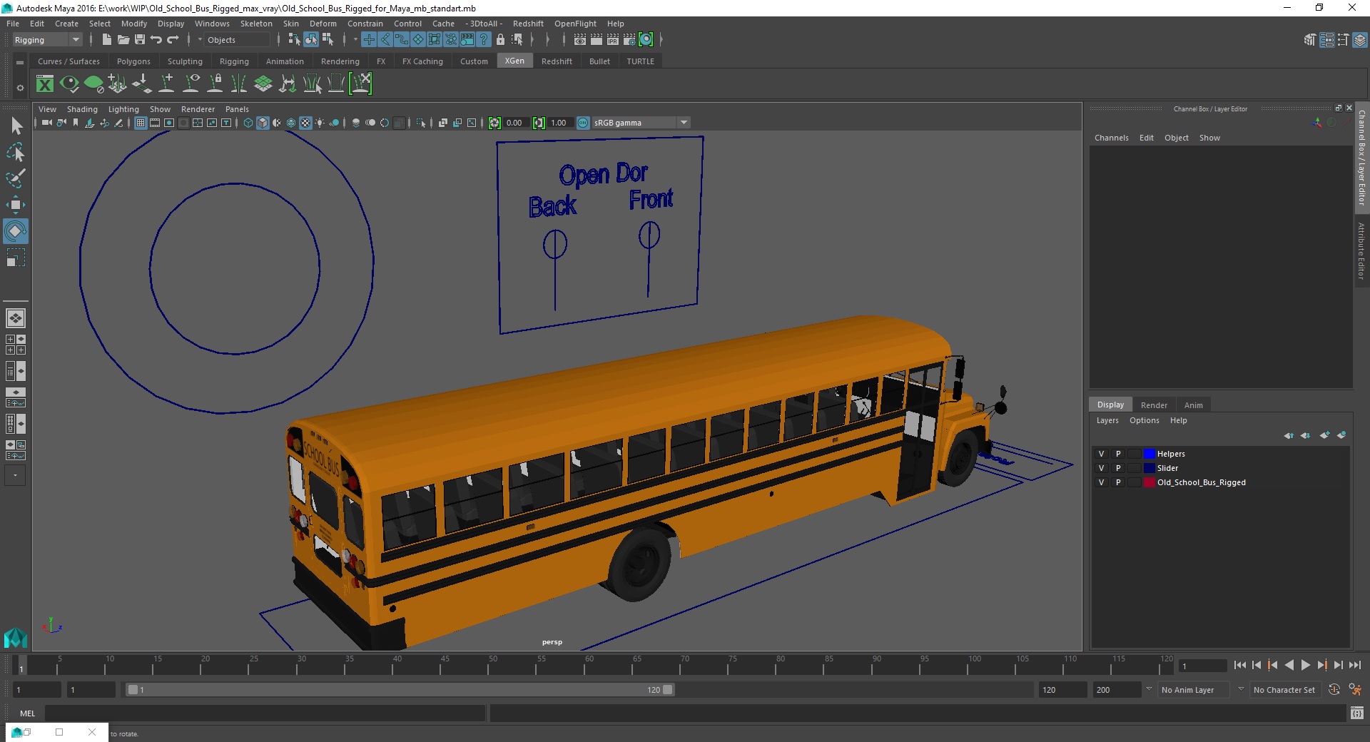 3D model Old School Bus Rigged for Maya