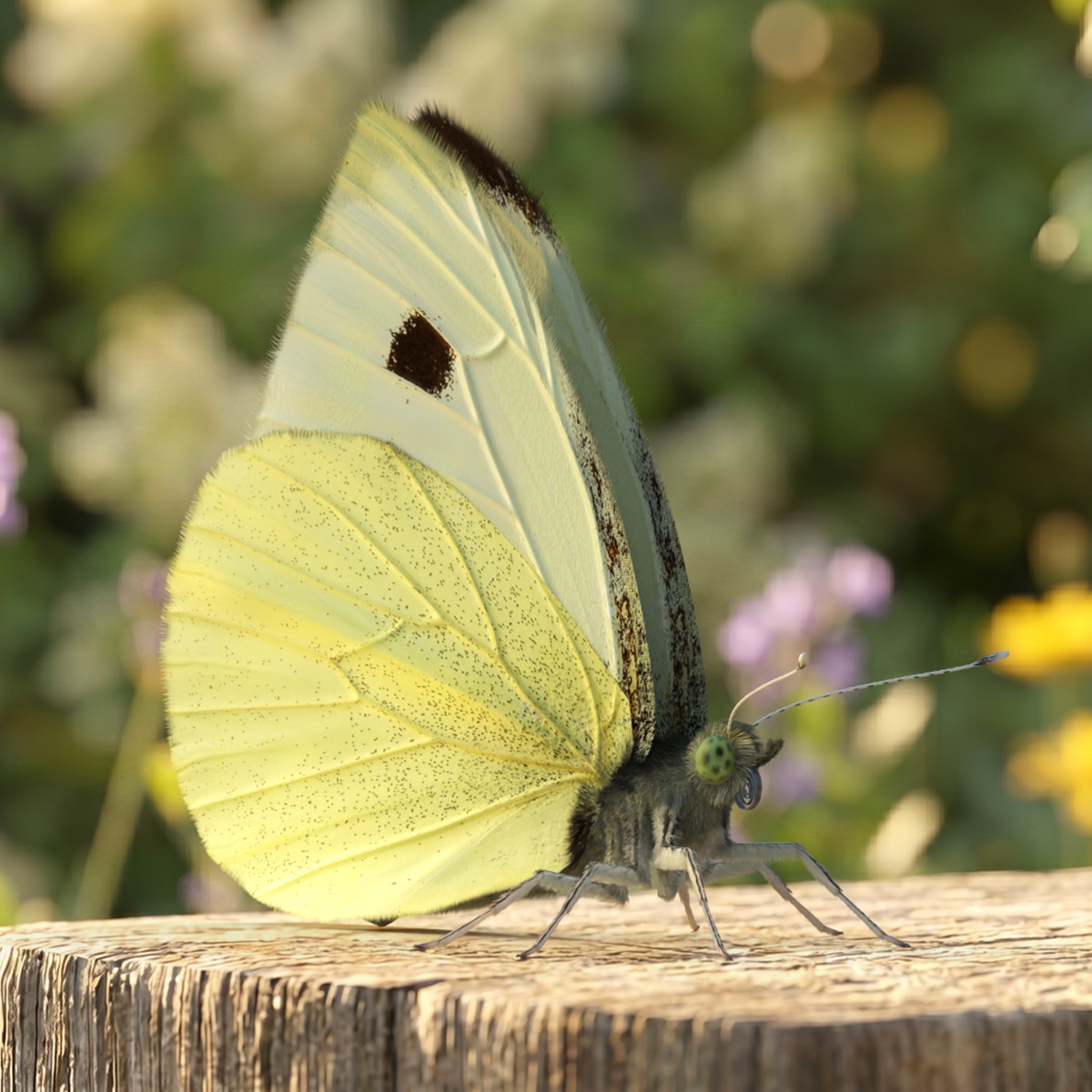 Female Cabbage White Butterfly Fur 3D model preview
