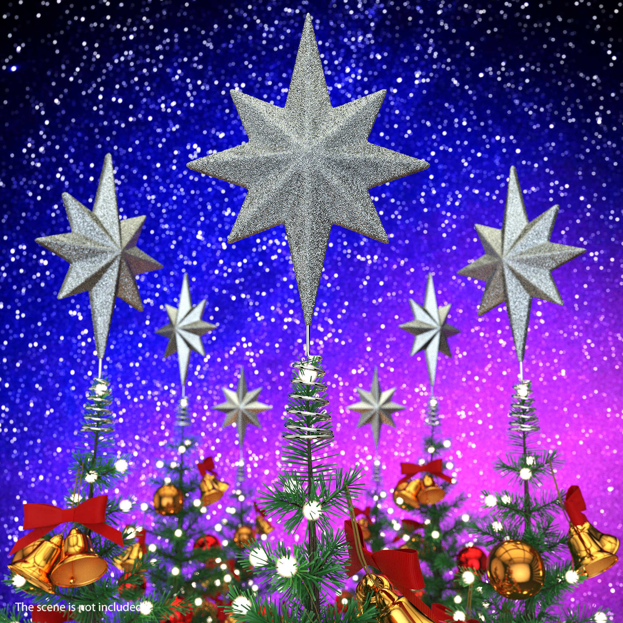 3D Holiday Silver Star Christmas Tree Topper