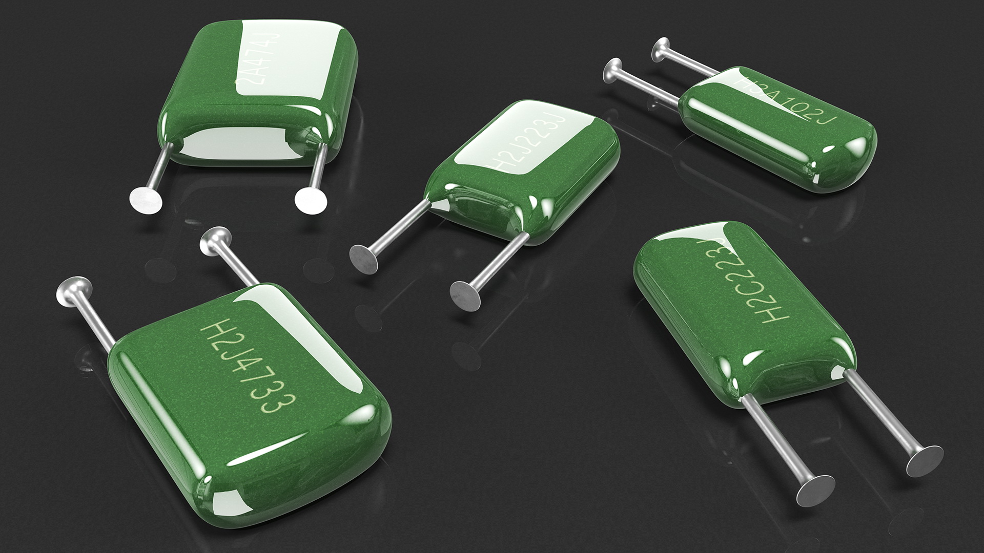 3D Mylar Polyester Film Capacitor Soldered Set model
