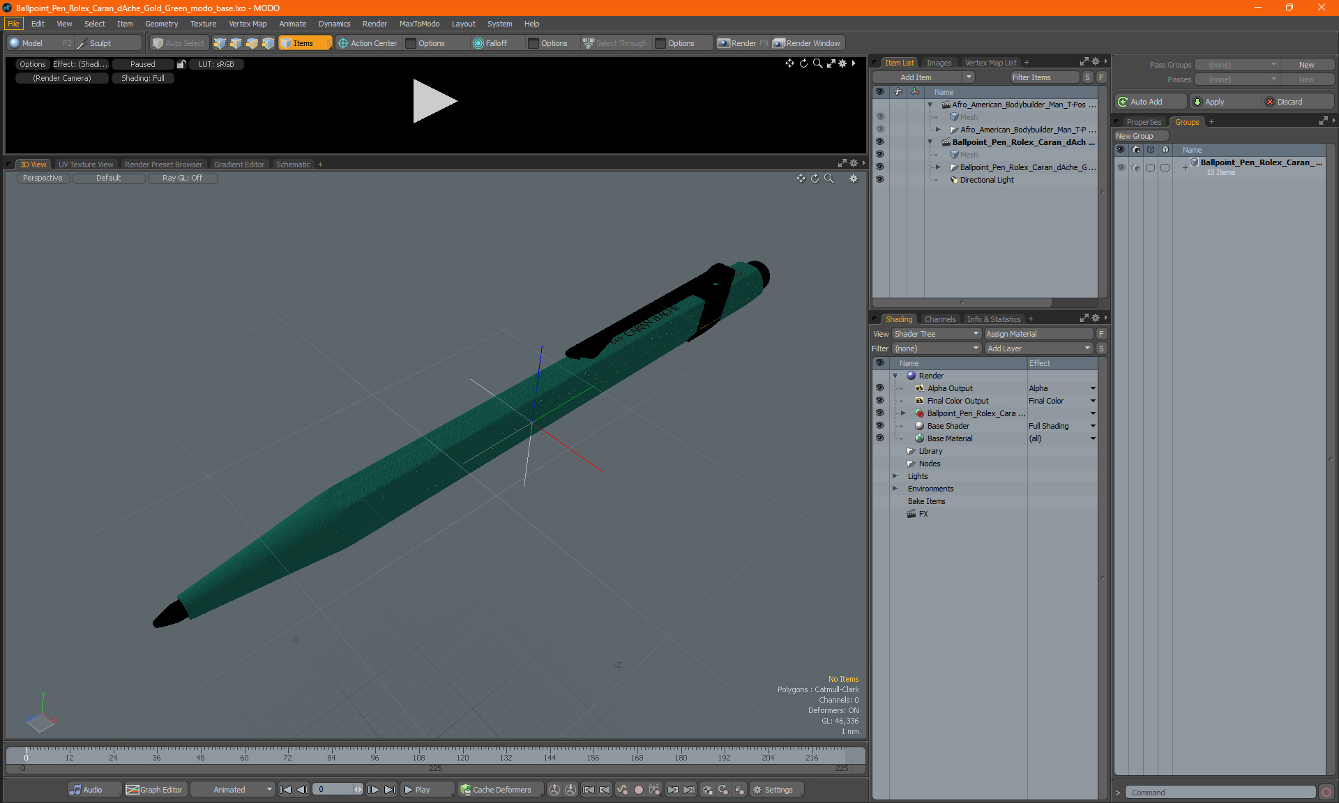 Ballpoint Pen Rolex Caran dAche Gold Green 3D