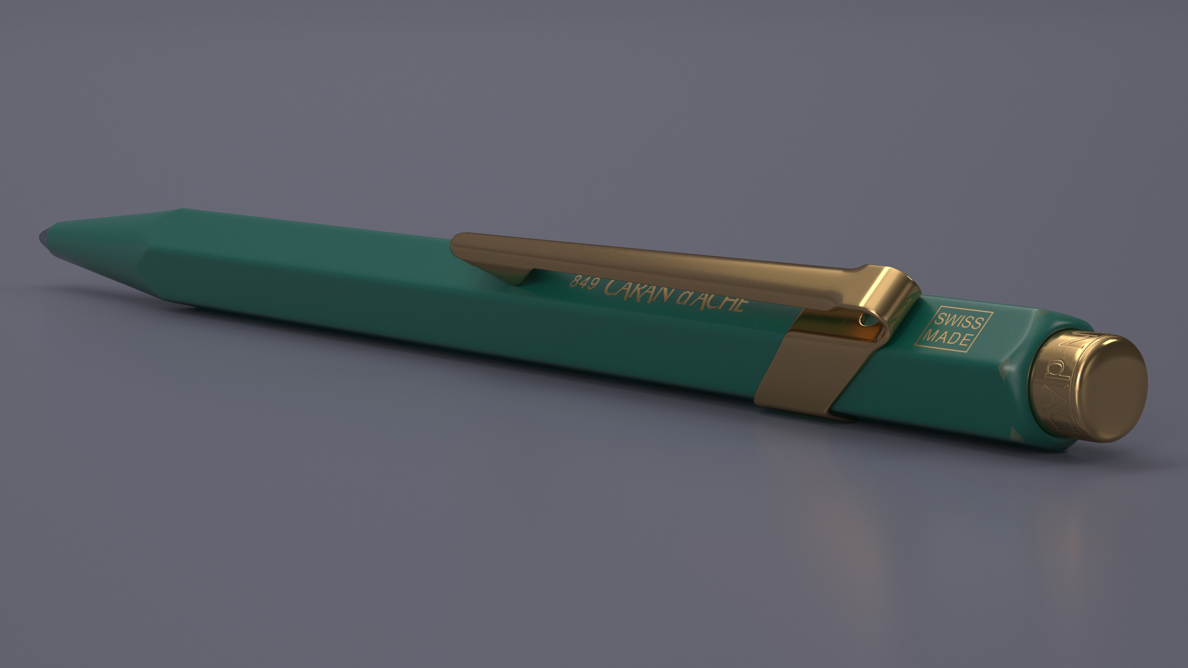 Ballpoint Pen Rolex Caran dAche Gold Green 3D