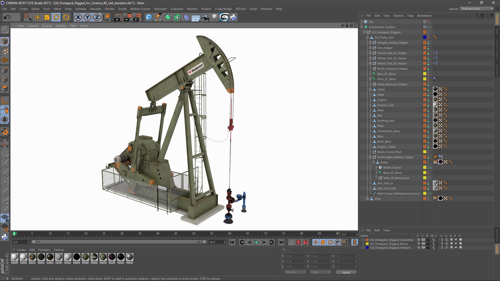 3D Oil Pumpjack Rigged for Cinema 4D model