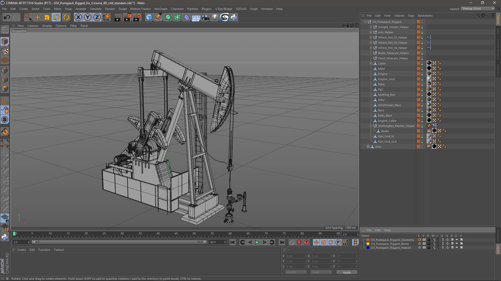 3D Oil Pumpjack Rigged for Cinema 4D model