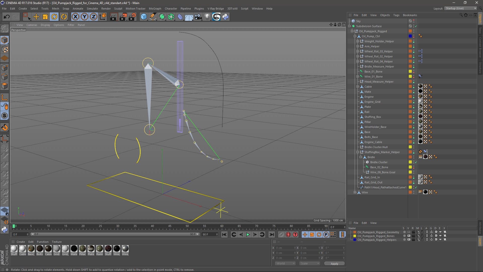 3D Oil Pumpjack Rigged for Cinema 4D model