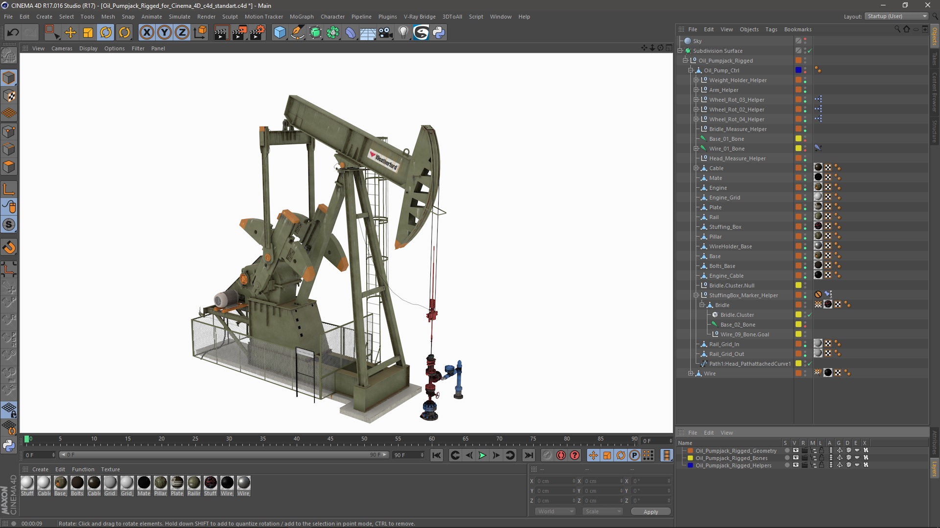 3D Oil Pumpjack Rigged for Cinema 4D model