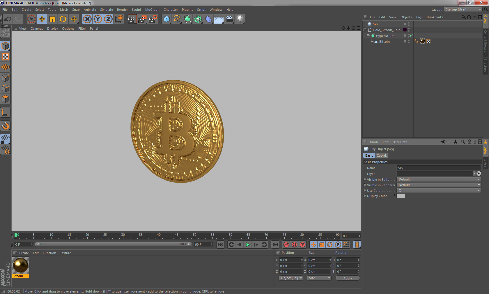 Gold Bitcoin Coin 3D