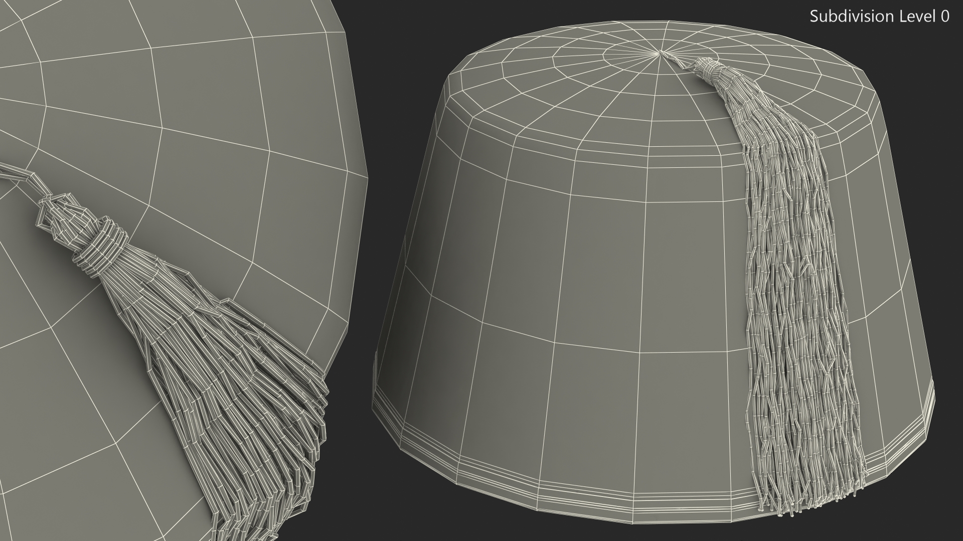 Traditional Arabic White Fez Hat With Black Tassel Fur 3D model