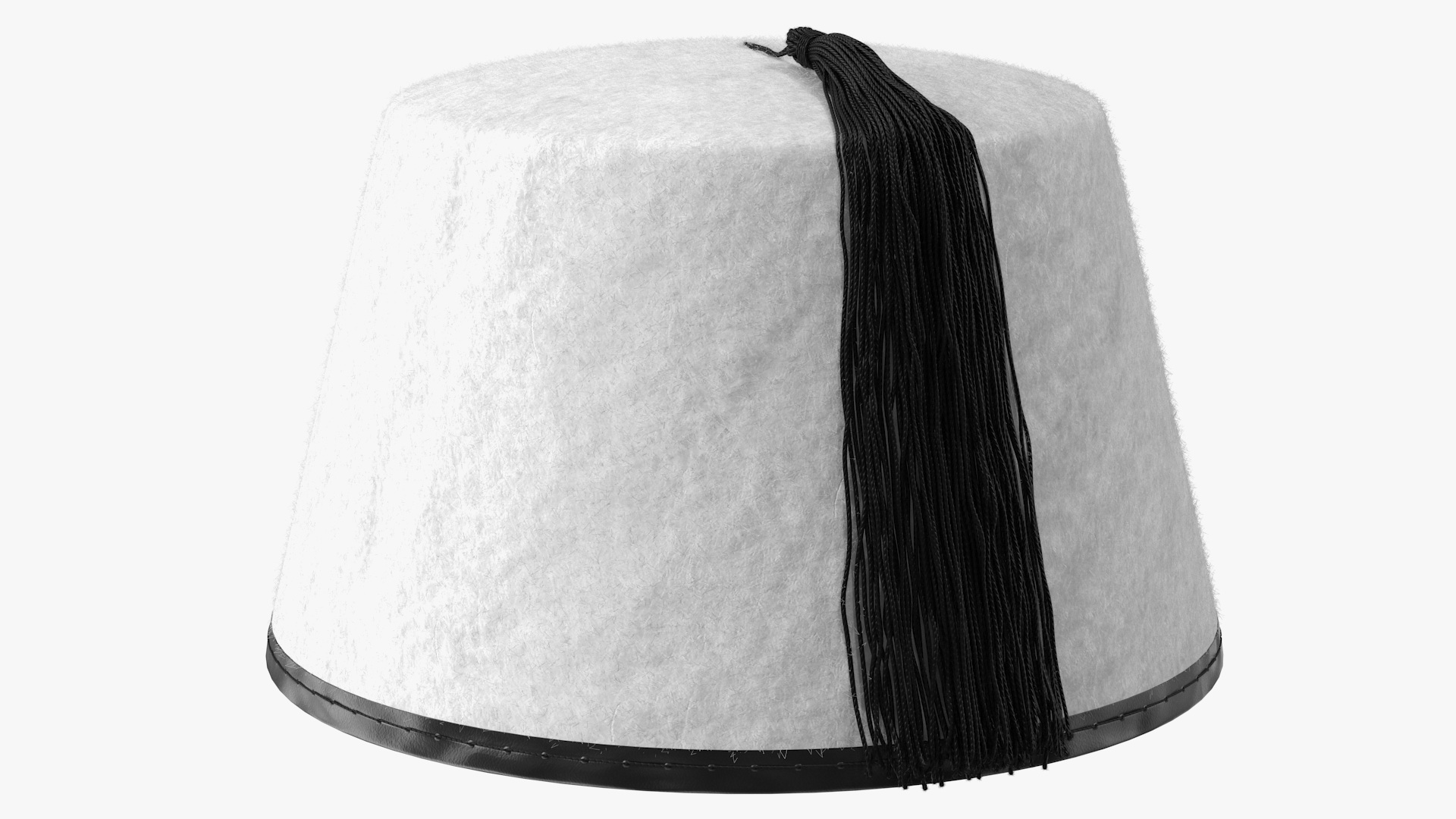 Traditional Arabic White Fez Hat With Black Tassel Fur 3D model