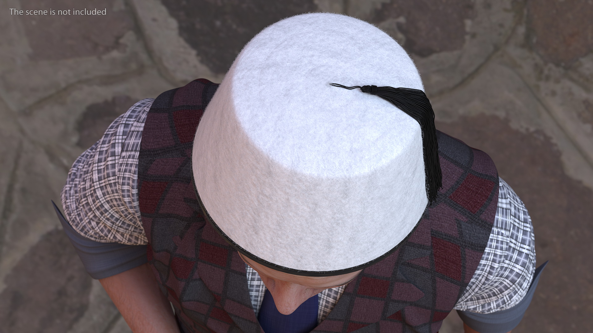 Traditional Arabic White Fez Hat With Black Tassel Fur 3D model