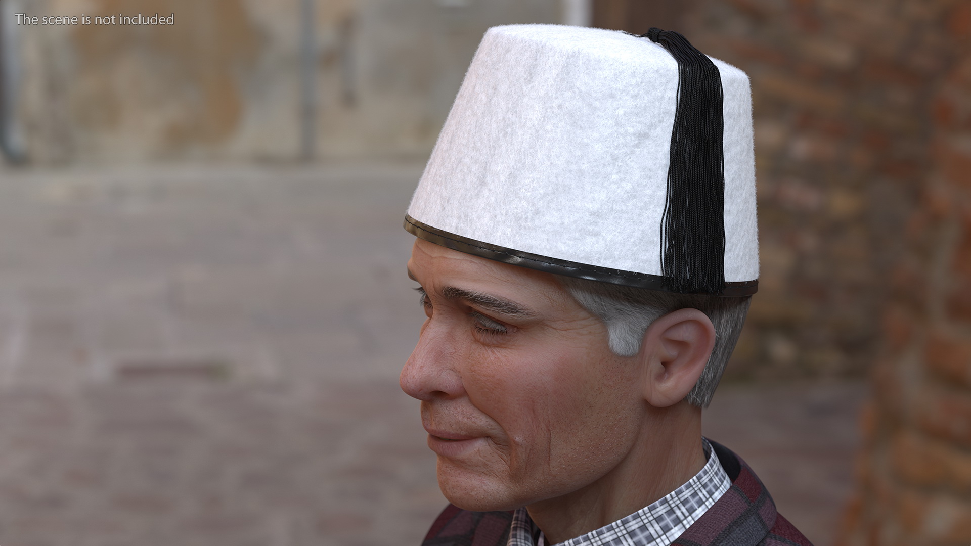 Traditional Arabic White Fez Hat With Black Tassel Fur 3D model