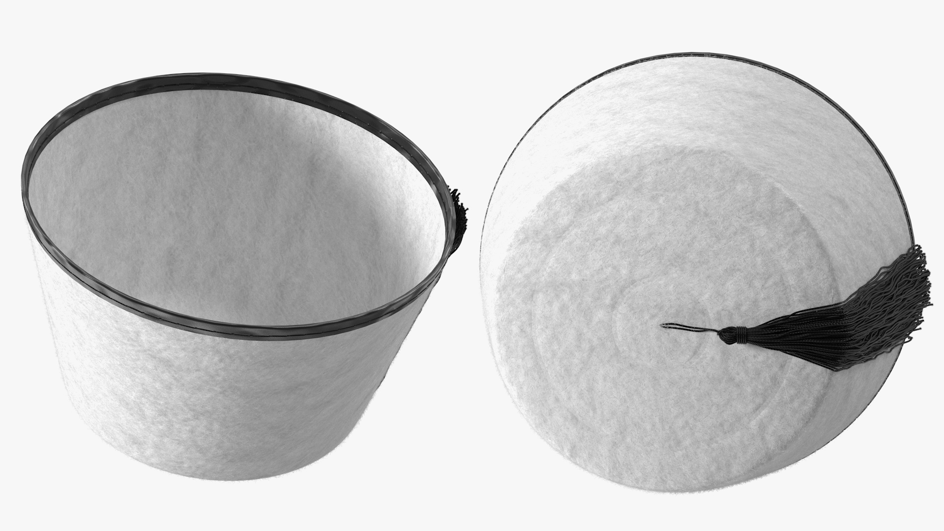 Traditional Arabic White Fez Hat With Black Tassel Fur 3D model