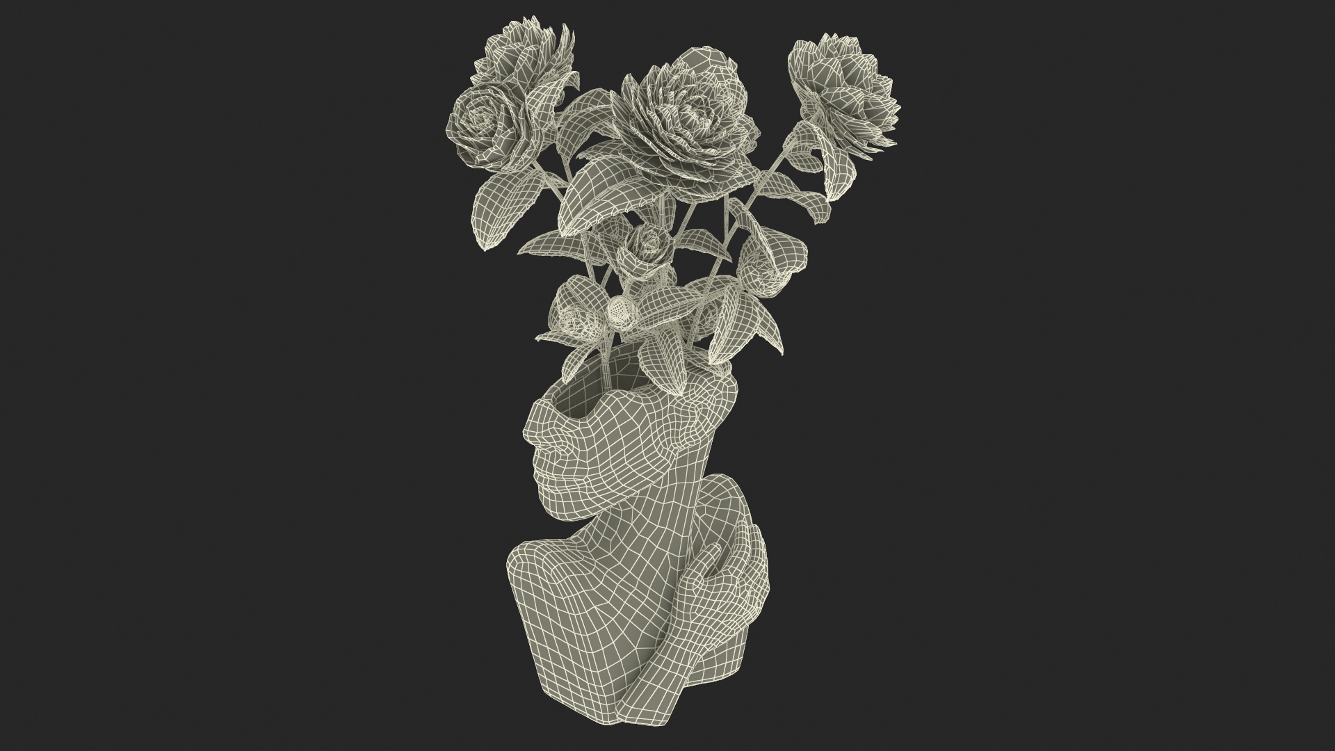 3D Ceramics Bust Vase Black with Camellia model