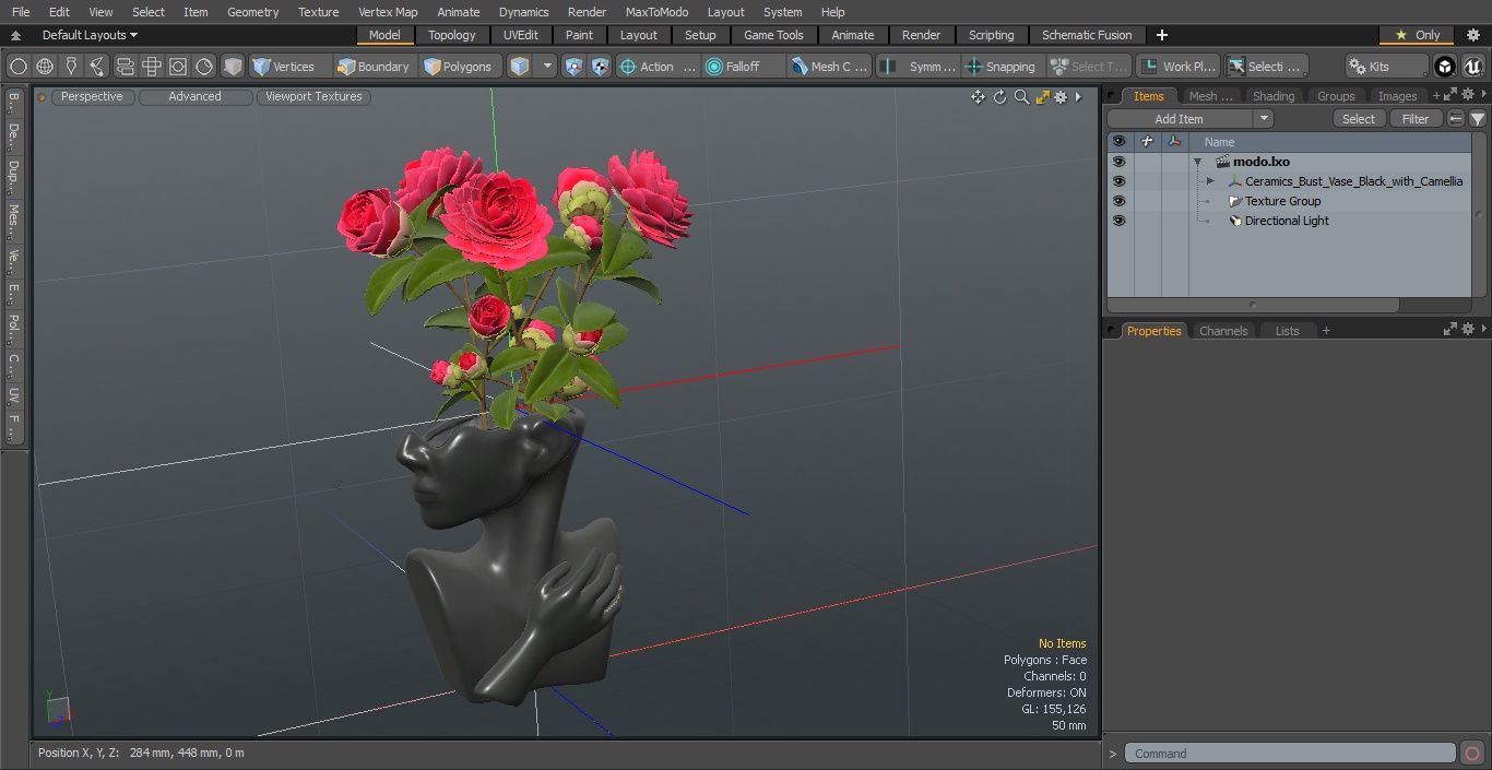 3D Ceramics Bust Vase Black with Camellia model