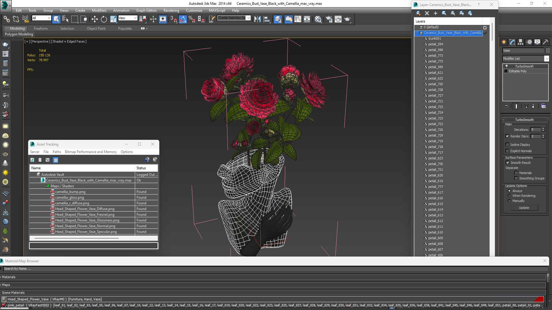 3D Ceramics Bust Vase Black with Camellia model