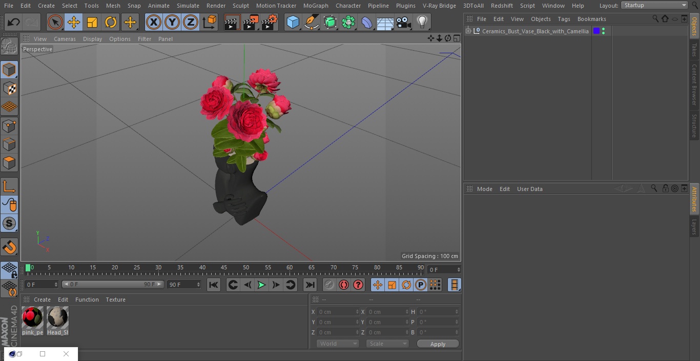 3D Ceramics Bust Vase Black with Camellia model