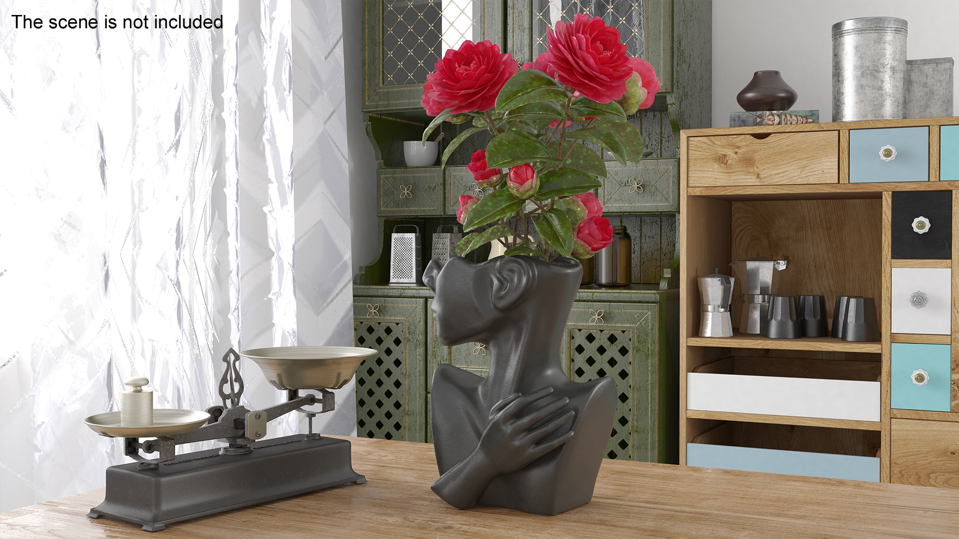3D Ceramics Bust Vase Black with Camellia model