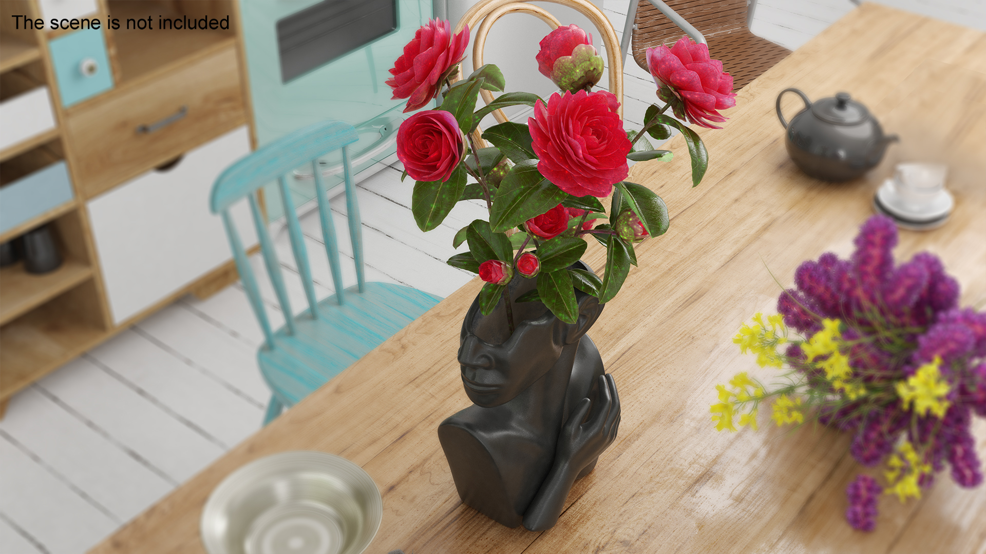 3D Ceramics Bust Vase Black with Camellia model