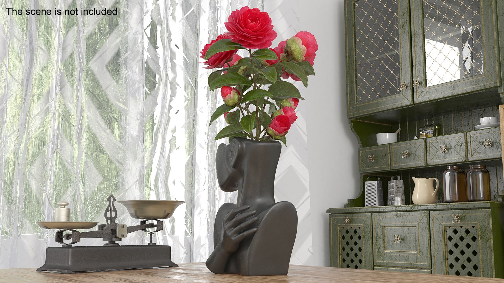 3D Ceramics Bust Vase Black with Camellia model