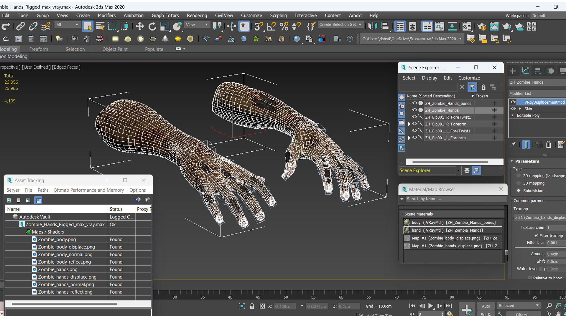 Zombie Hands Rigged 3D model