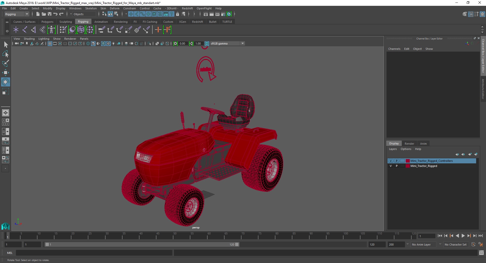 3D Mini Tractor Rigged for Maya model