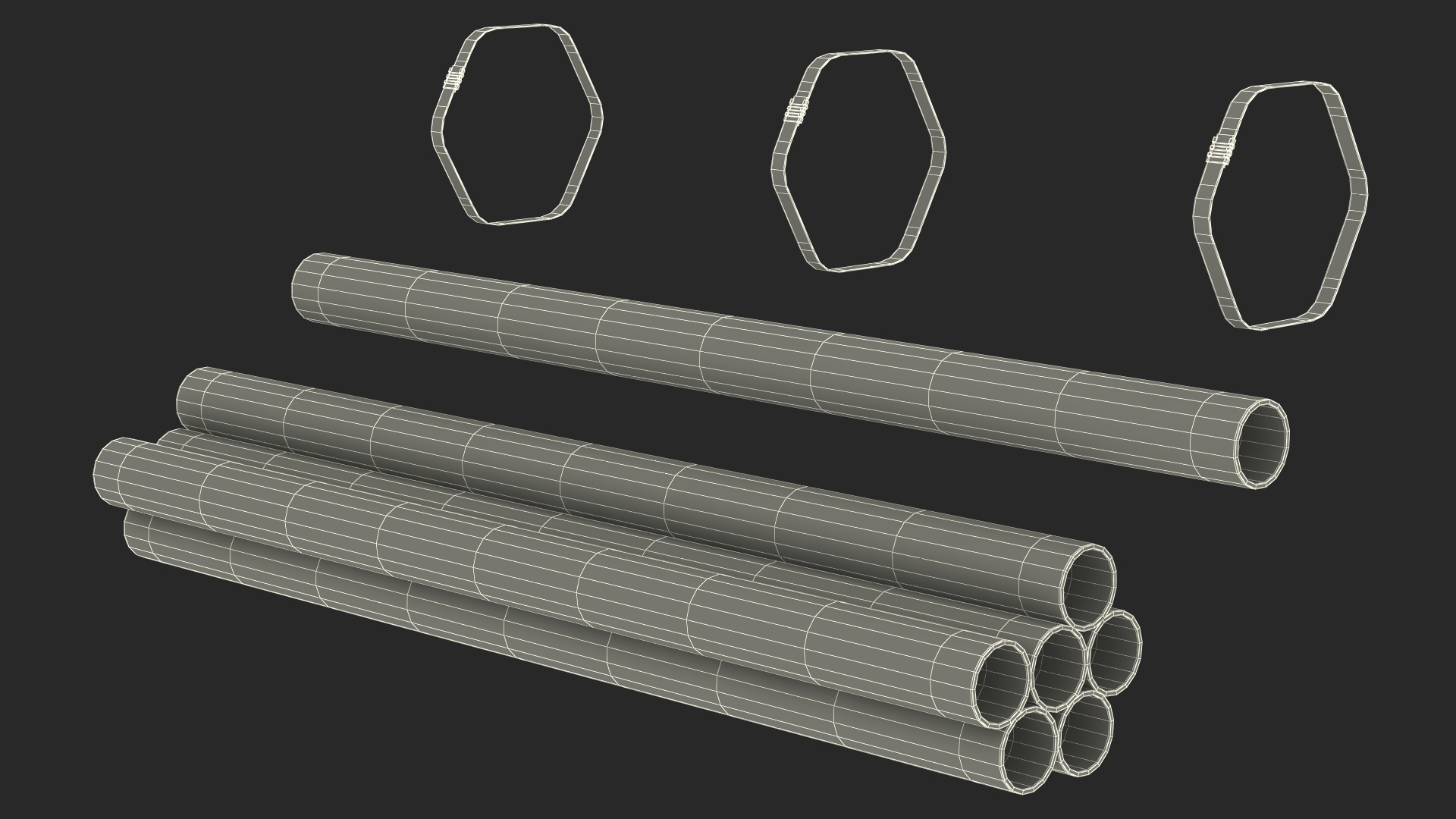 3D Thick Steel Pipes Bundle 2 Meters model