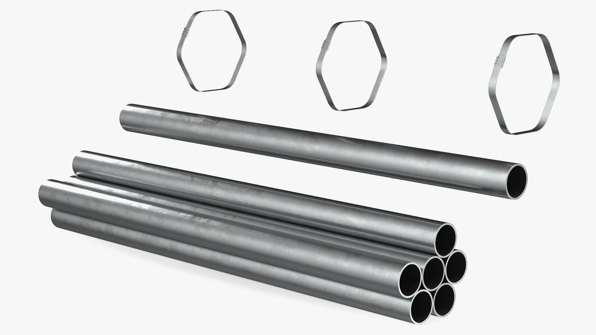 3D Thick Steel Pipes Bundle 2 Meters model