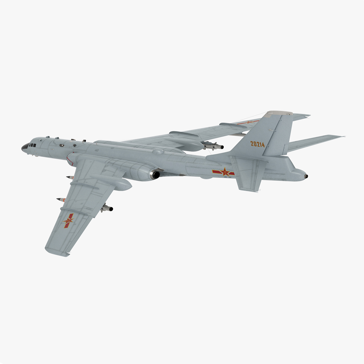 3D model Xian H-6 China Strategic Bomber with Weapon Maritime Strike Rigged for Cinema 4D
