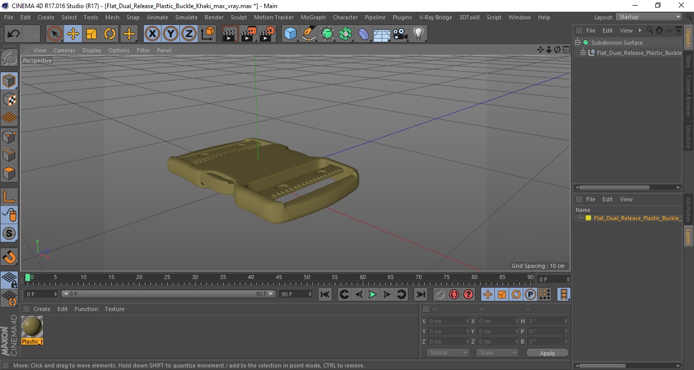 3D Flat Dual Release Plastic Buckle Khaki model