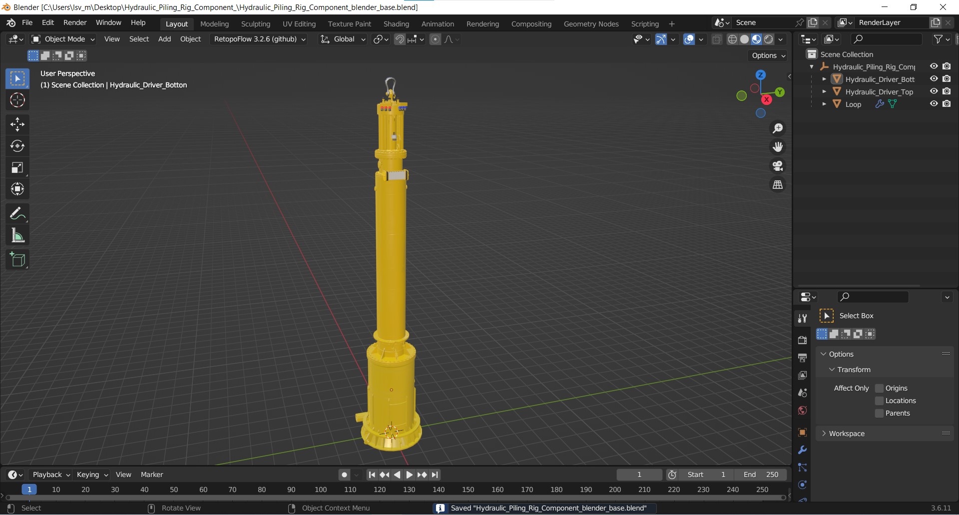 3D model Hydraulic Piling Rig Component