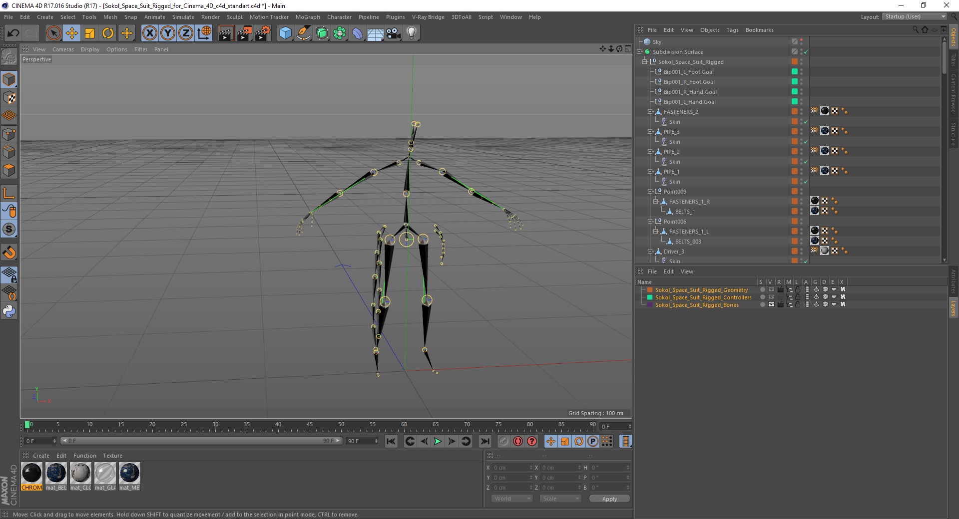 Sokol Space Suit Rigged for Cinema 4D 3D