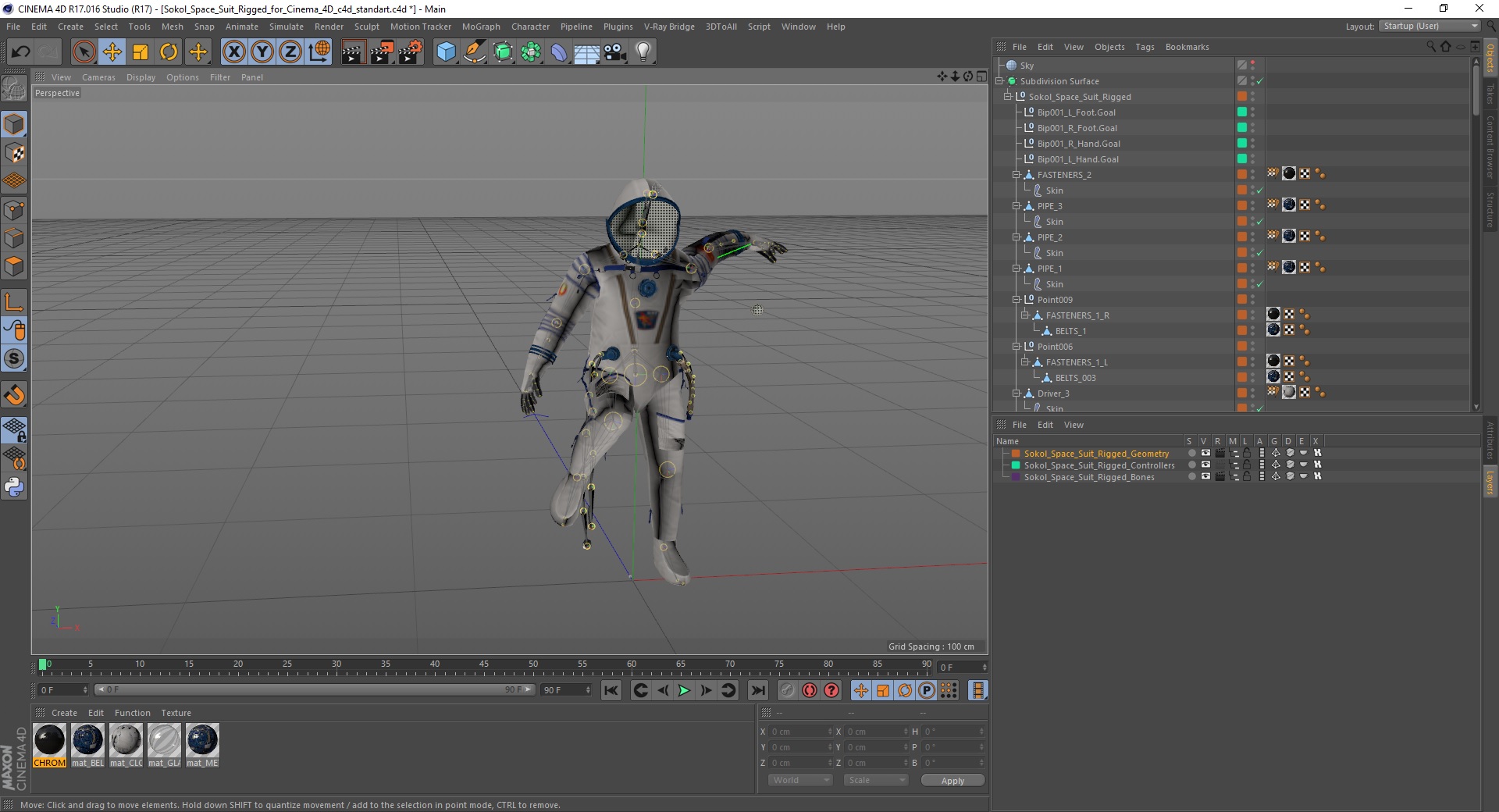 Sokol Space Suit Rigged for Cinema 4D 3D