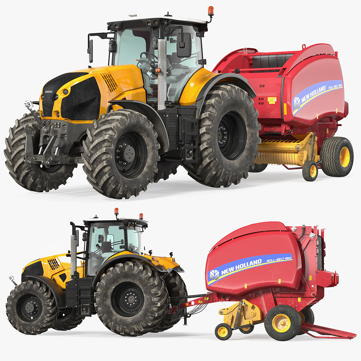 Tractor Generic with New Holland Round Baler 3D model preview