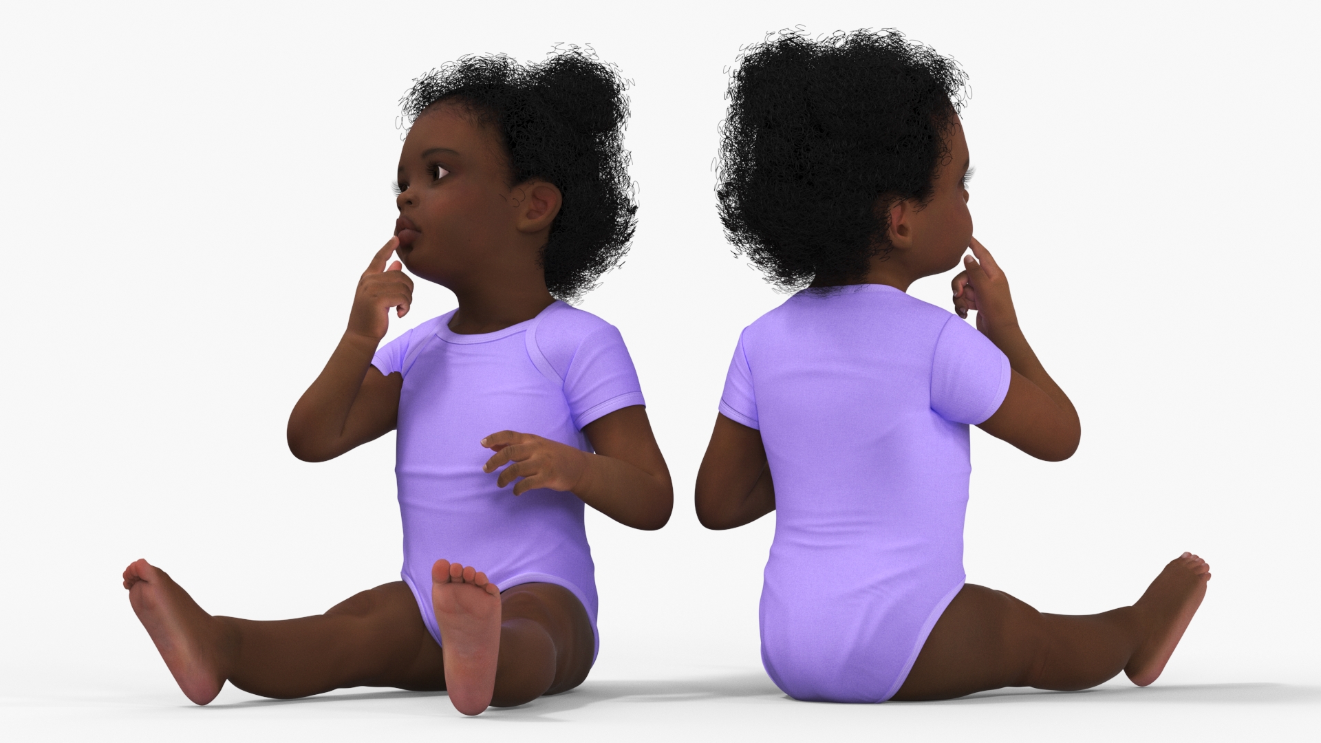 3D African Baby Girl Light Skin in Bodysuit Sitting model