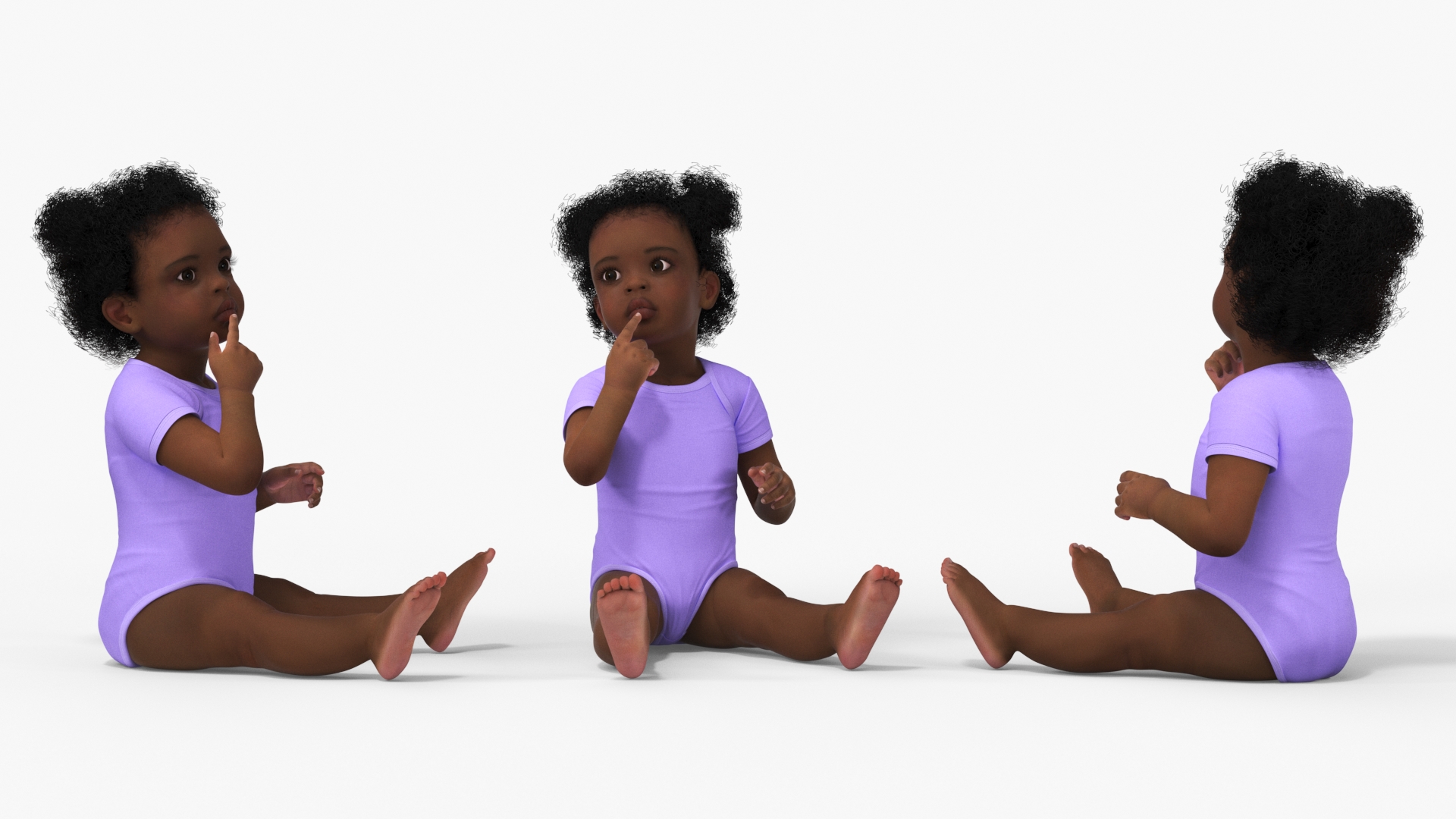 3D African Baby Girl Light Skin in Bodysuit Sitting model