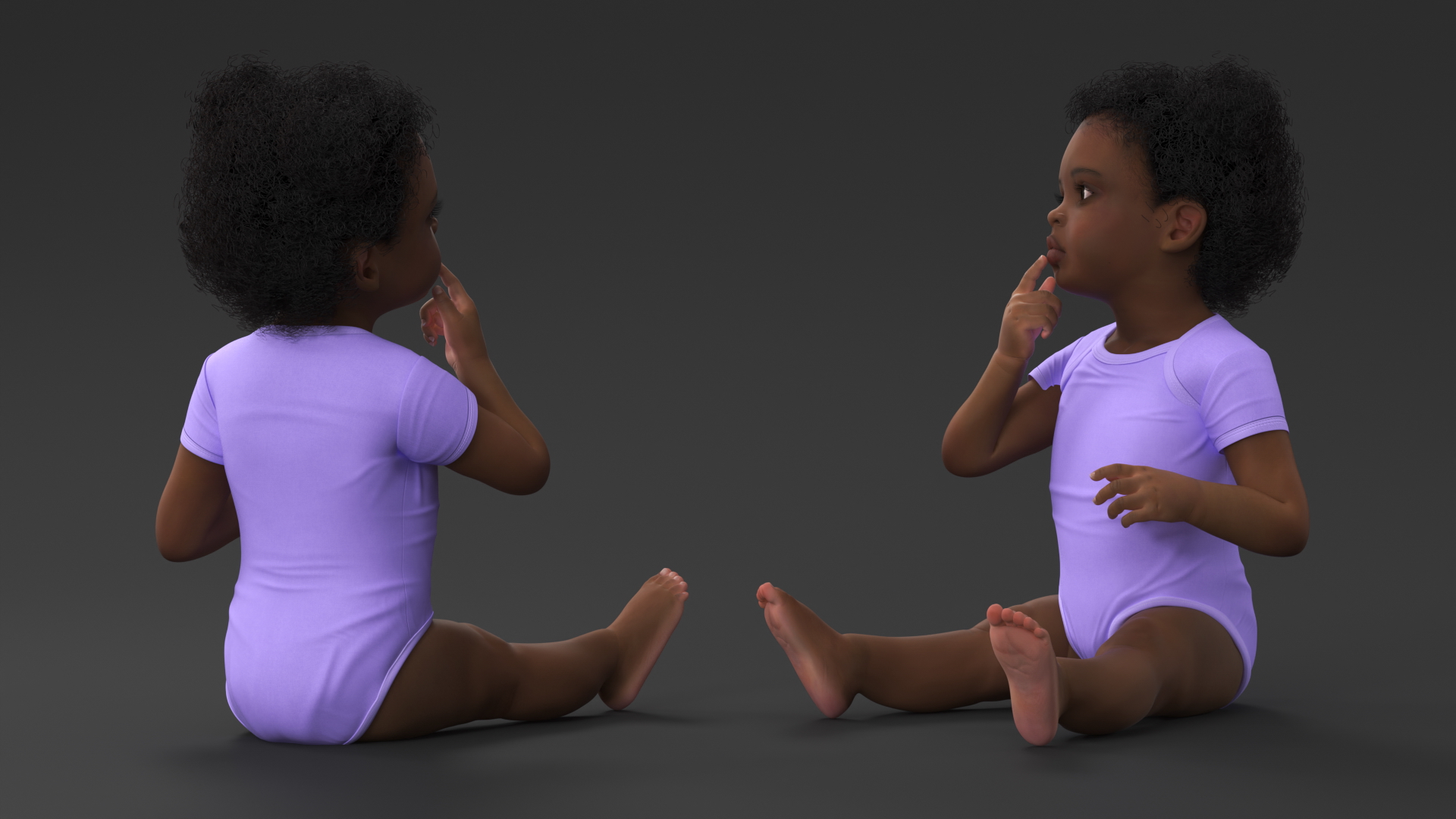 3D African Baby Girl Light Skin in Bodysuit Sitting model