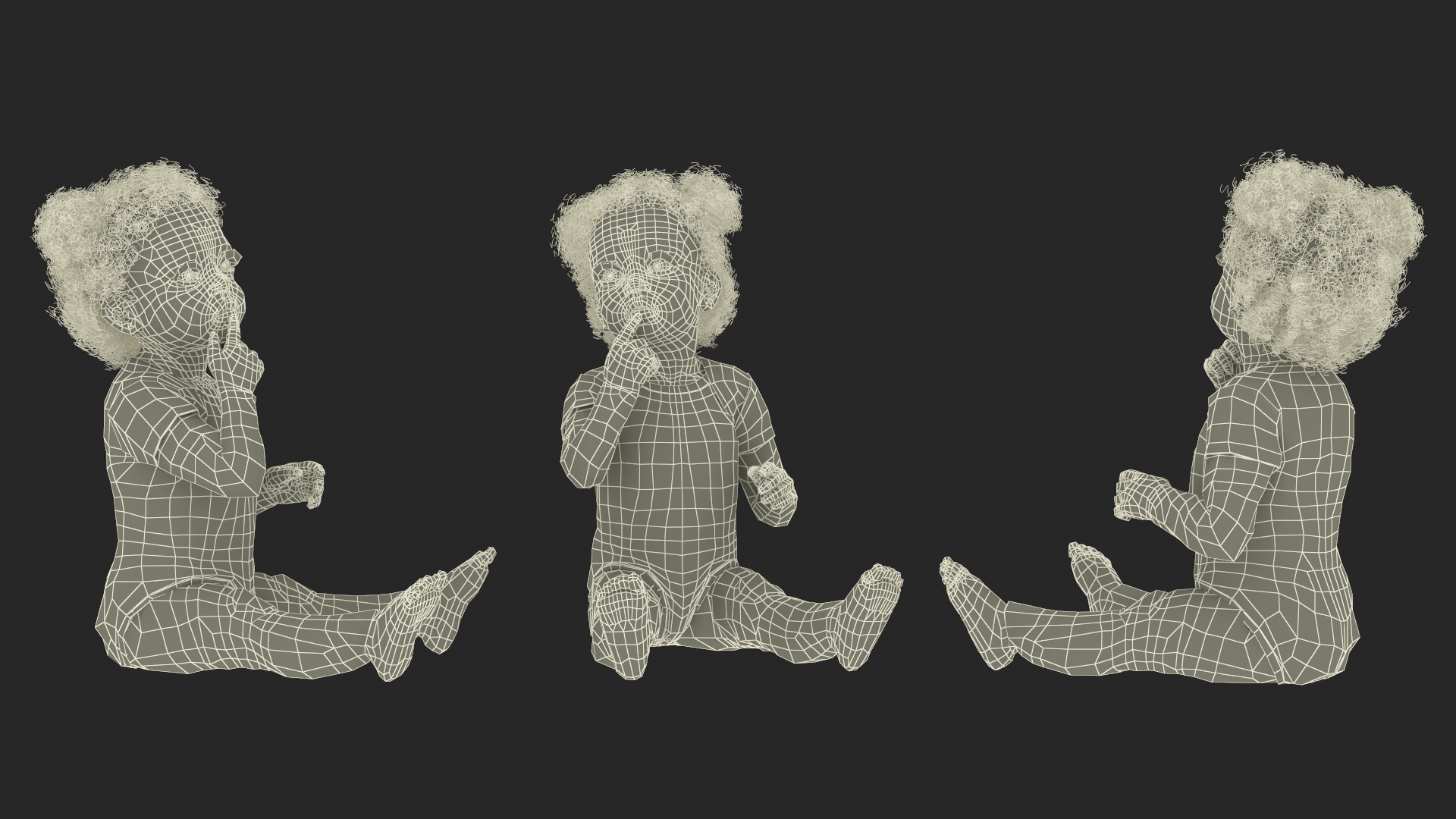 3D African Baby Girl Light Skin in Bodysuit Sitting model