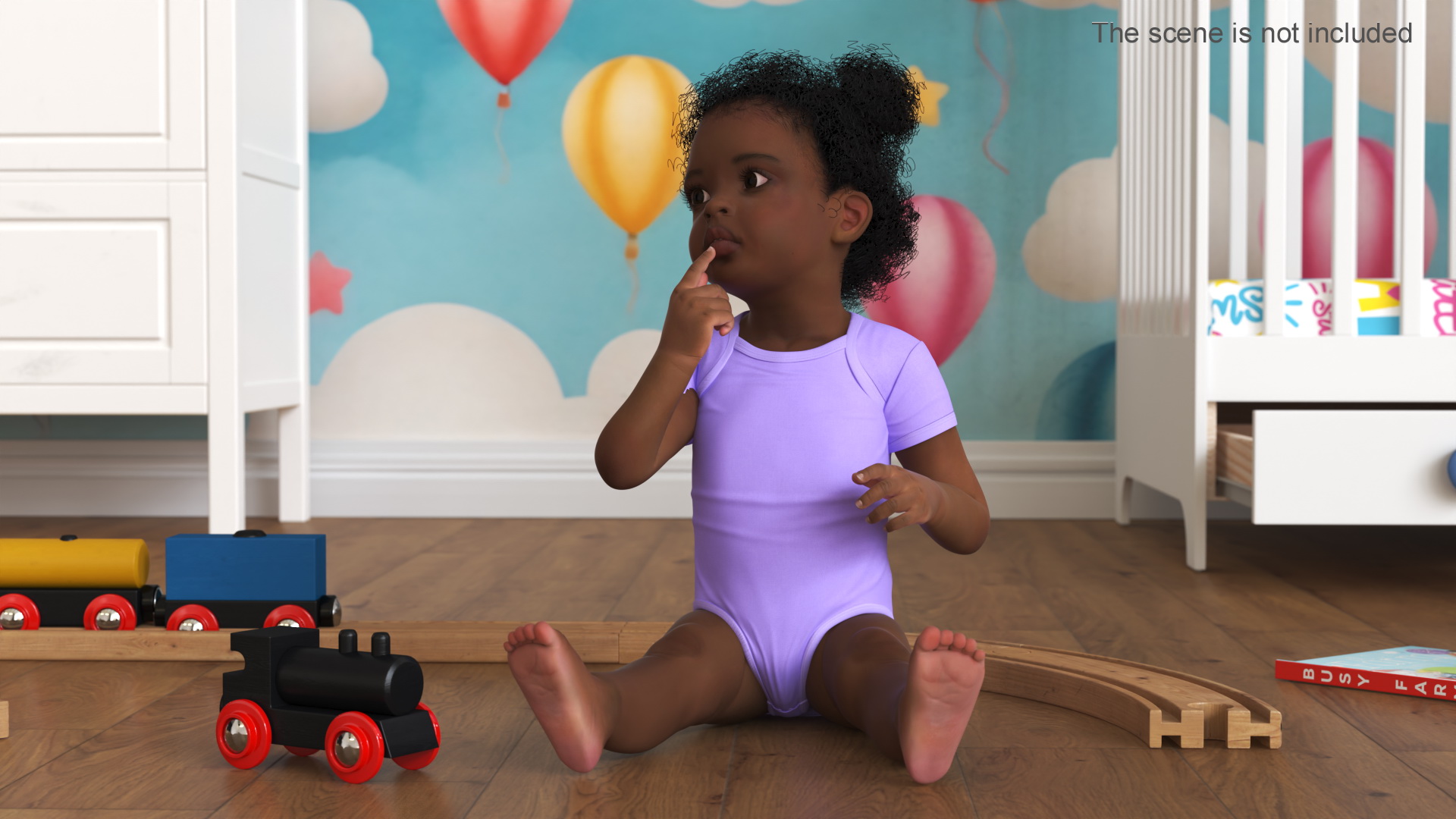 3D African Baby Girl Light Skin in Bodysuit Sitting model