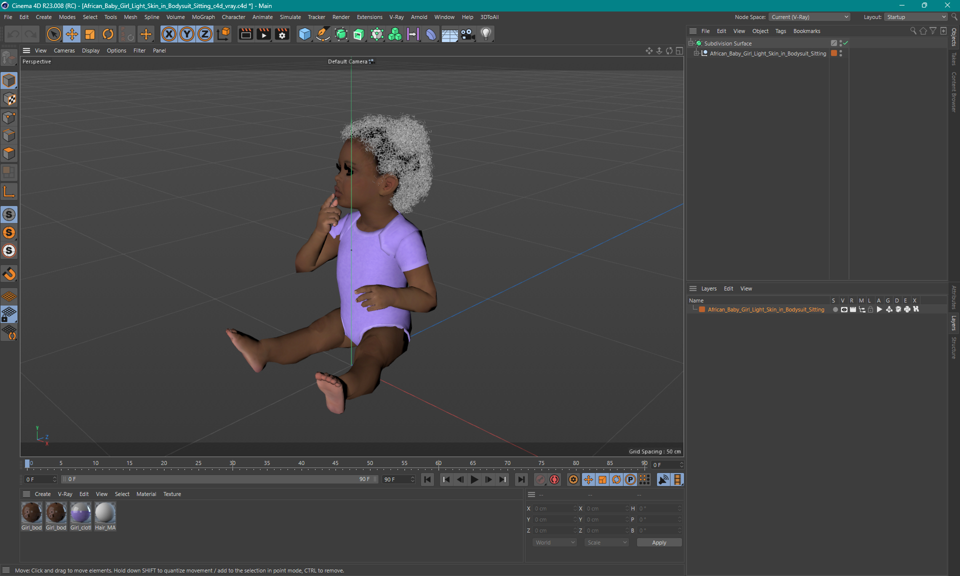 3D African Baby Girl Light Skin in Bodysuit Sitting model