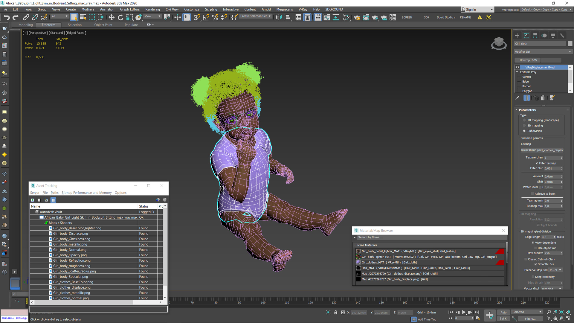 3D African Baby Girl Light Skin in Bodysuit Sitting model