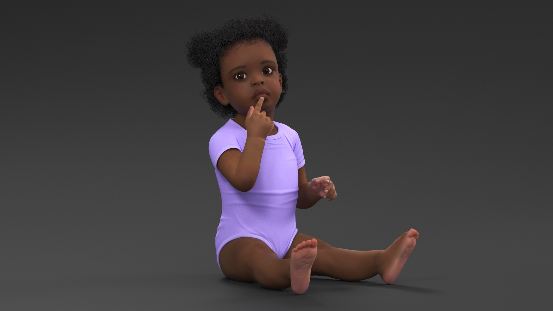 3D African Baby Girl Light Skin in Bodysuit Sitting model