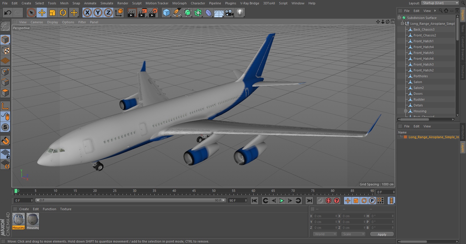 3D Long Range Airoplane Simple Interior
