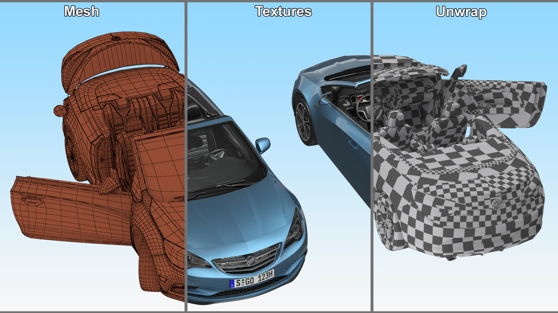 3D Buick Cascada Cabriolet Convertible Blue Color Rigged model